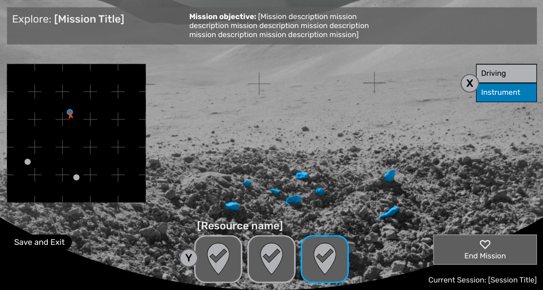 User interface mockup for resource encounter and identification.