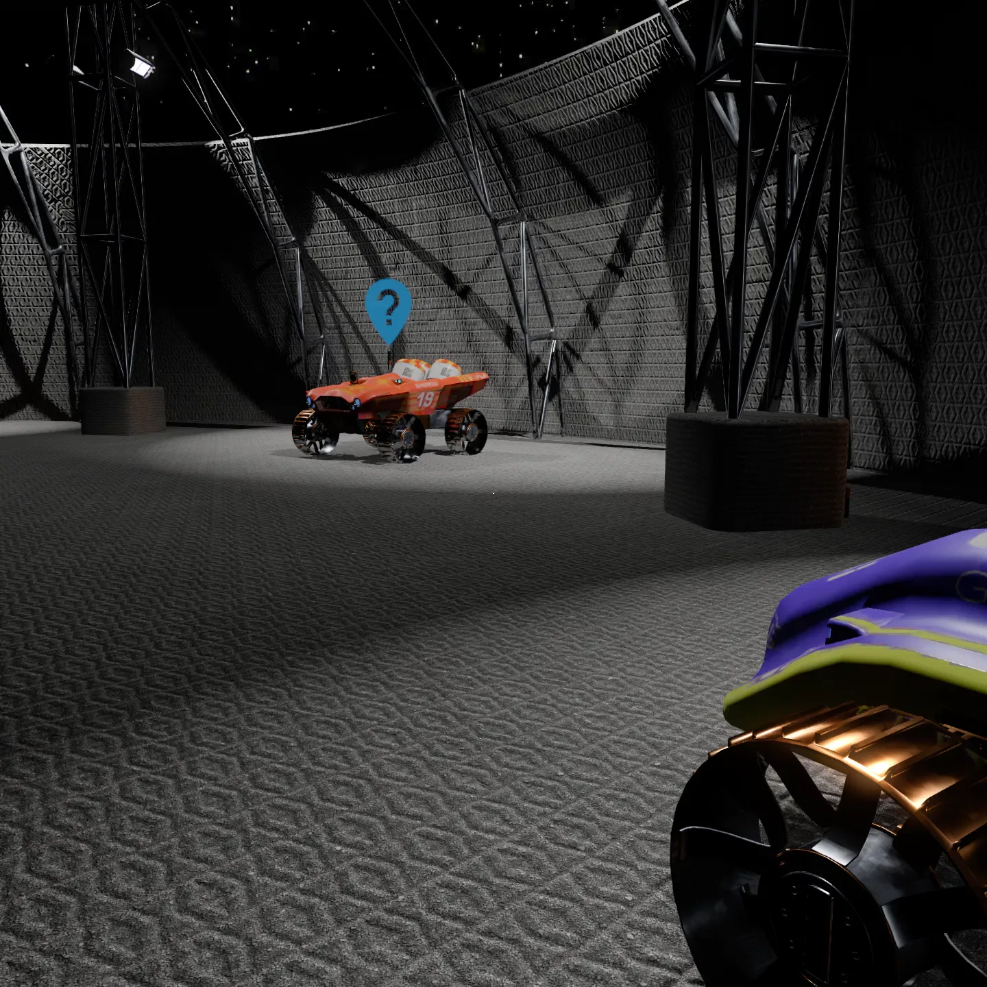 Rover racers hidden within the futuristic colony