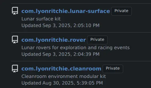 A screenshot listing three repositories.